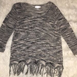 Cream Black Fringe Sweater